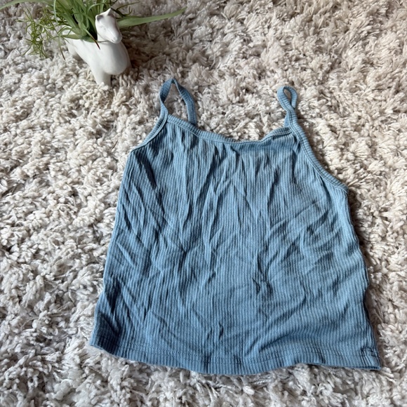 Elegant Blue Ribbed crop top summer teal tank top Camisole for Women. Experience - Picture 2 of 4